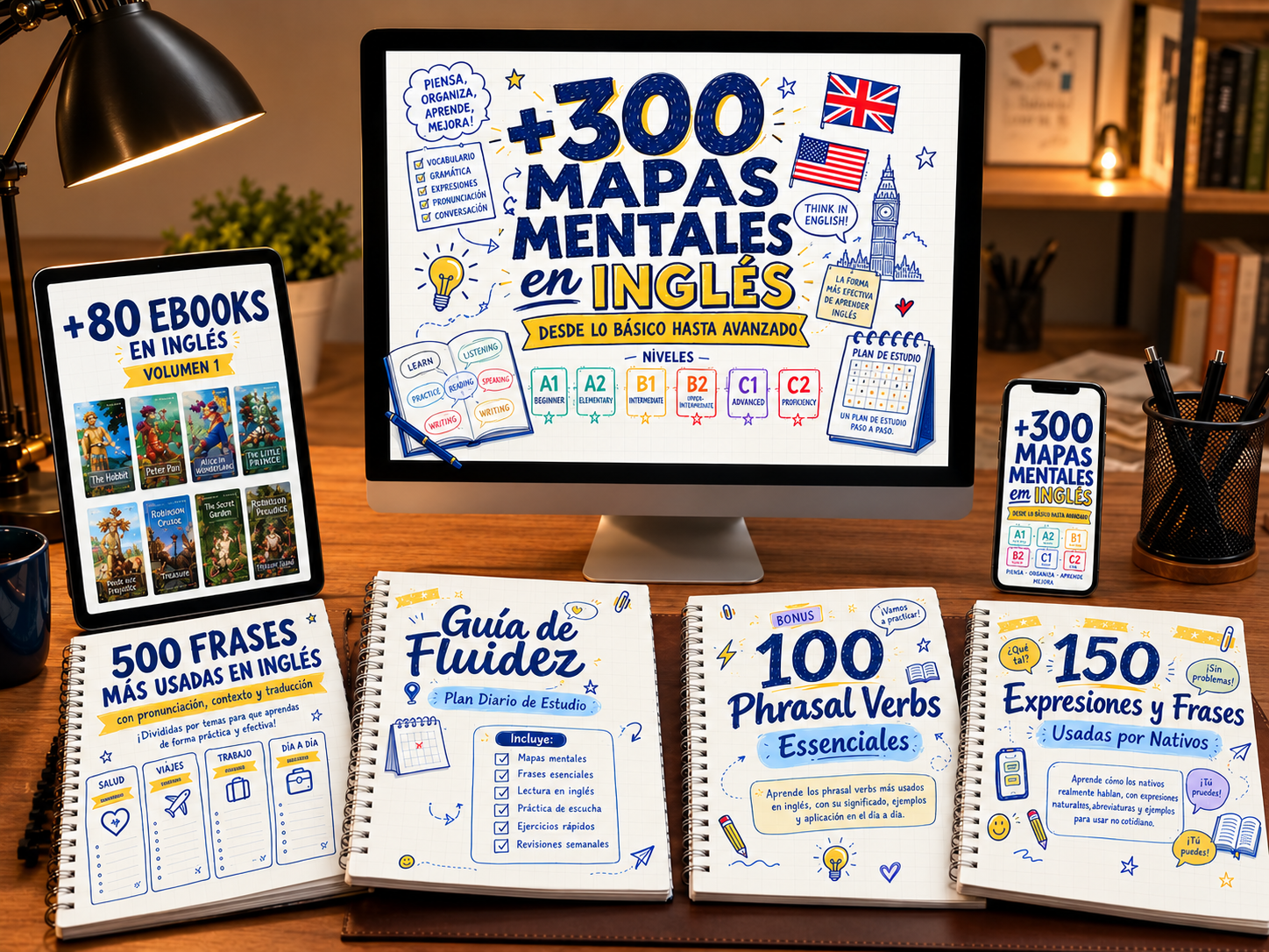 Mockup del Kit Completo de Inglés Visual